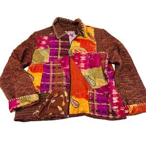 Crystal By Sharon Anthony‎ Colorful Boho Patchwork Jacket XL Vintage Patchwork